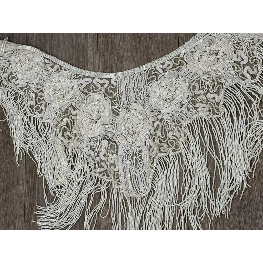 Vintage Beaded Fringe Shawl  Western Fashion Statement Collar